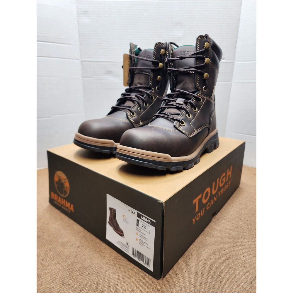Mens Brahma Steel Toe Brown Work Boots Koa Speed Lacing Sz 7.5